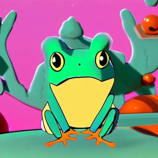 Image similar to frog made out of other frogs, wes anderson, screenshot from pokemon sword and shield