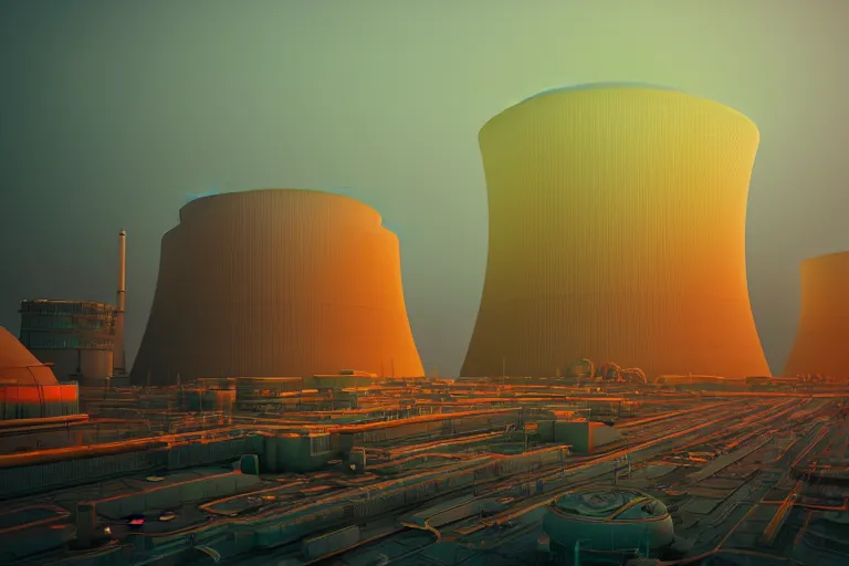 Image similar to nuclear power plant, colorful, sci-fi, utopia, octane render, substance painter, zbrush. Trending on artstation. 8K. Highly detailed.