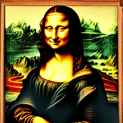 Prompt: the mona lisa with deepdream effect using vgg 1 6 network trained on imagenet