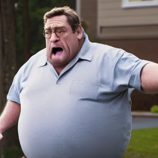 Prompt: Live Action Still of John Goodman playing and dressed as Peter Griffin, real life, hyperrealistic, ultra realistic, realistic, highly detailed, epic, HD quality, 8k resolution, film still