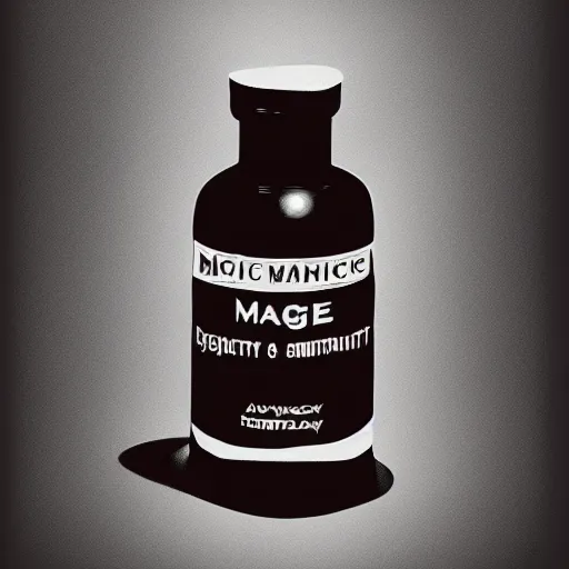 Image similar to concept art of magic dietary supplement in a transparent modern rounded bottle filled with white liquid, black top, by gil elvgren, white tones, white background, digital painting, artstation, concept art, smooth, sharp foccus ilustration hq