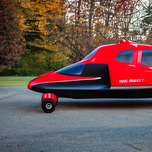 Image similar to red sport flying hovercar 35mm product photo