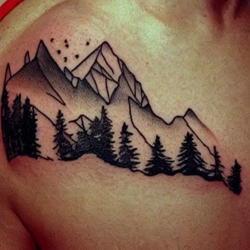 Prompt: megan fox beautiful mountains double exposure effect, medium sized tattoo sketch, amazing detail, on pinterest