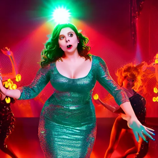 Image similar to rachel bloom as a beautiful mermaid pop star in a club surrounded by piles of money, ultra detailed, 8 k resolution, ultrarealistic