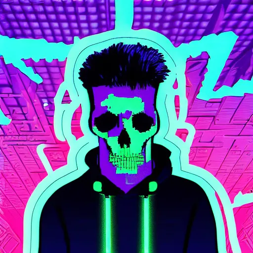 Image similar to rick astley skeletor in hoodie, portrait, vaporwave, synthwave, neon, vector graphics, cinematic, volumetric lighting, f 8 aperture, cinematic eastman 5 3 8 4 film