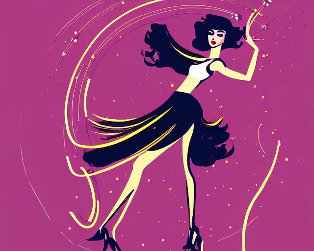 Image similar to teenage cher dancing in art deco style, champagne commercial, artstation, illustration, bright, cheerful, detailed and intricate environment