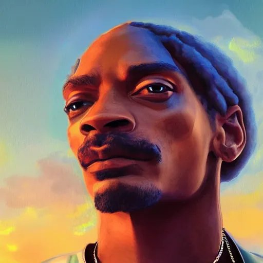 Prompt: a colossal god snoop dog is smoking the clouds, highly detailed, digital painting, artstation, octane render, matte, sharp focus, impressionist painting