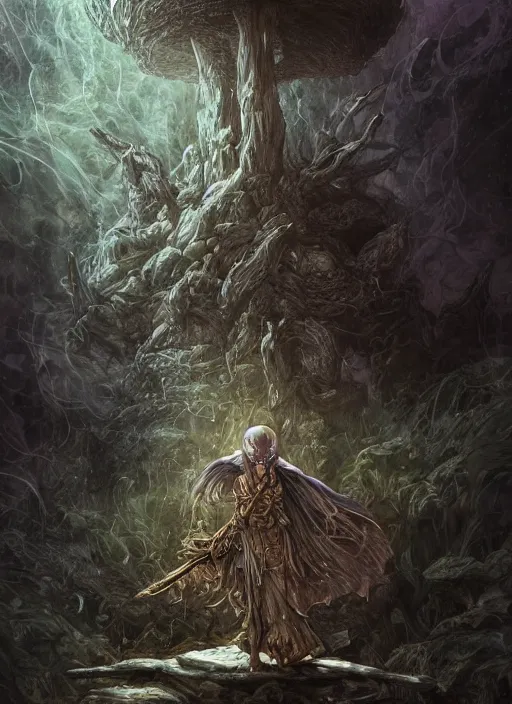 Prompt: humanoid mushroom wizard, watercolor, dramatic lighting, cinematic, establishing shot, extremely high detail, foto realistic, cinematic lighting, pen and ink, intricate line drawings, by Yoshitaka Amano, Ruan Jia, Kentaro Miura, Artgerm, post processed, concept art, artstation, matte painting, style by eddie mendoza, raphael lacoste, alex ross