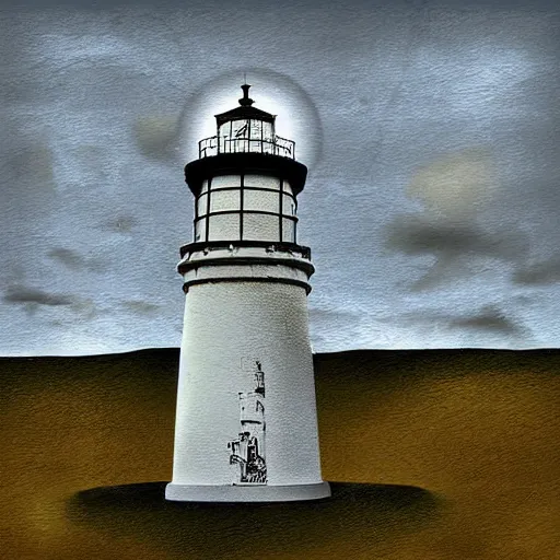 Prompt: cape reinga lighthouse, banksy, digital art