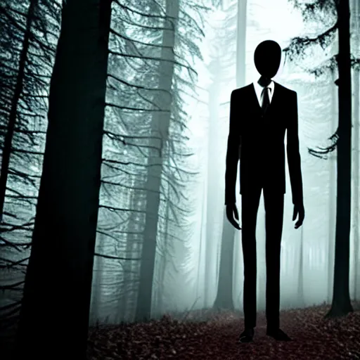 Image similar to slenderman in the woods