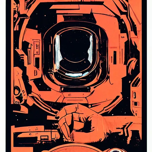 Image similar to Stanley Kubrick, 2001: A Space Odyssey by Ashley Wood and Mike Mignola and Drew Struzan, artstation, 60's French sci-fi poster, 4K detailed post processing, footage