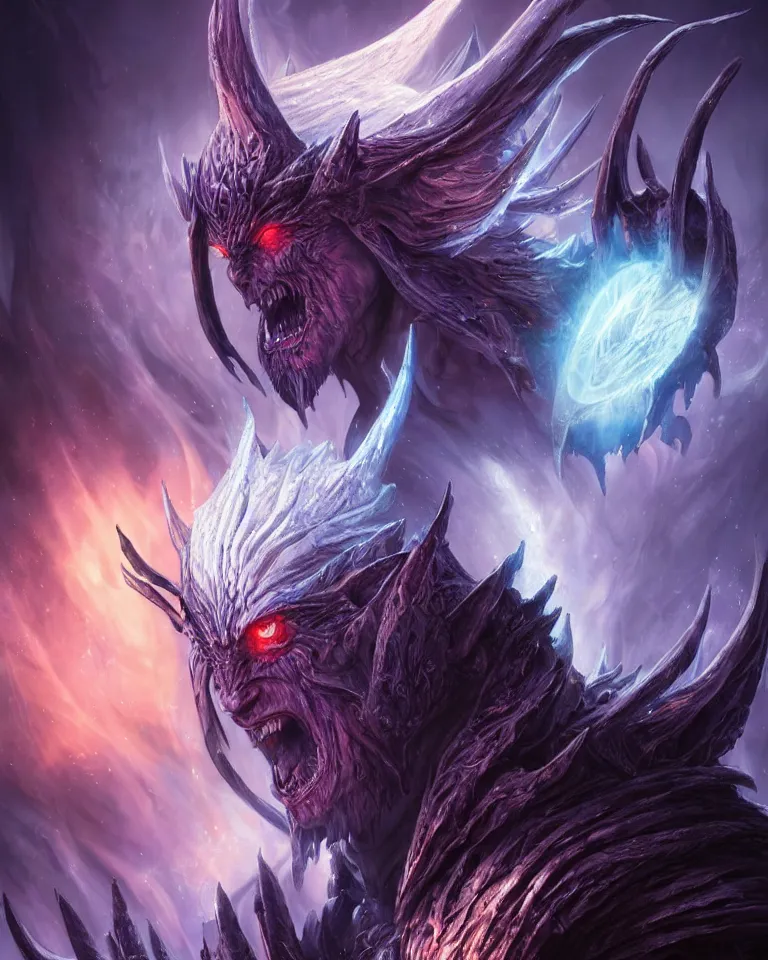 Image similar to beautiful cinematic fantasy poster, demon king of ice, beautiful glowing galaxy eyes, hybrid from The Elden Ring and art direction by Darius Zawadzki ;by artgerm; wayne reynolds art station; cinematic quality character render; low angle; ultra high quality model; production quality cinema model;