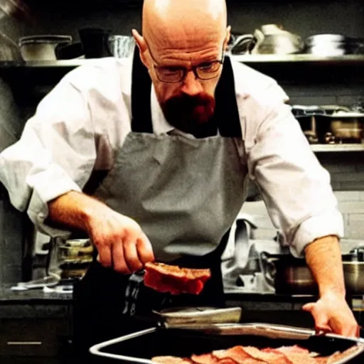 Image similar to Walter white cooking bacon