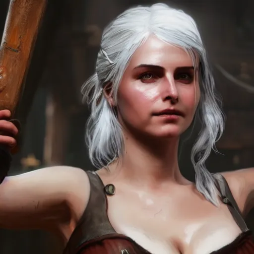 Image similar to Concept art of Ciri from the Witcher 3 in wooden bath, 8k, uhd