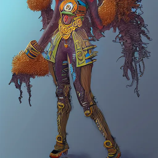 Prompt: an afrofuturistic sci-fi shaman, detailed, trending on artstation