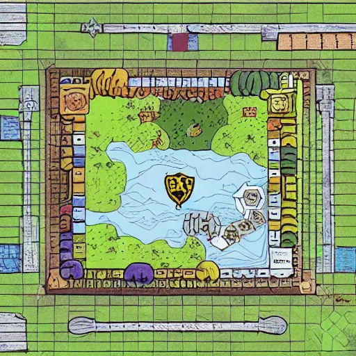 Prompt: d & d style battle map with grid inspired by adventure time