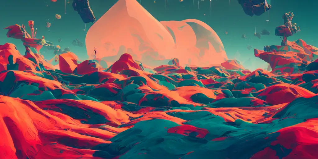 Image similar to abstract 3d painted landscape in the year 2020 by james jean painted in no mans sky style, redshift, octane