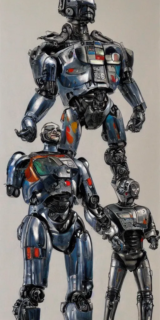 Image similar to oil painting scene from Robocop movie art by kim jung gi