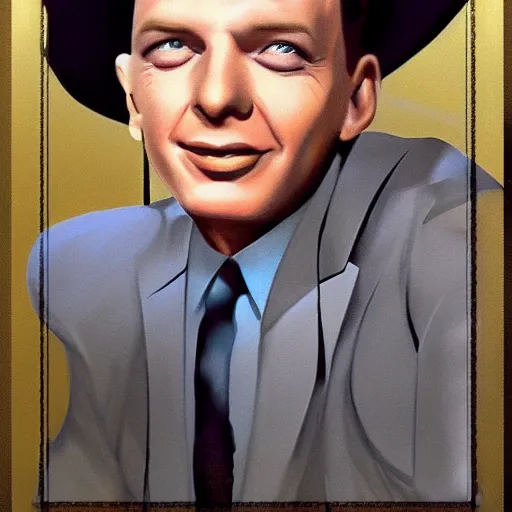 Image similar to perfect composition, subdued color palette, award-winning concept art, detailed digital painting, airbrushed, low contrast: costume design for young Frank Sinatra as a poor 1950s bartender. Volumetric cinematic lighting, great attention to perfect anatomy, special attention to posing, great attention to realistic facial expression, faithful cinematic color scheme, perfectly coherent. In the style of: Greg Rutkowski, Francis Bacon, Syd Mead, Norman Rockwell, Beksinski, Edward Hopper, James Gilleard, Ilya Kuyshinov, WLOP, Stanley Artgerm, Takato Yamamoto, and James Jean.