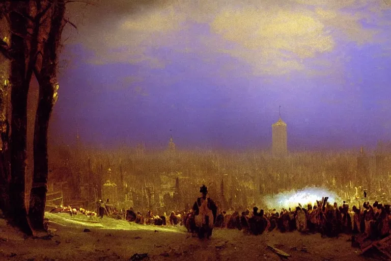 Image similar to painting of the phantom of kiev, by albert bierstadt