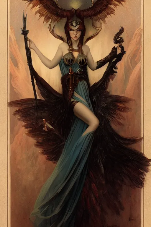 Image similar to Lucifer by Tom Bagshaw in the style of Gaston Bussière, art nouveau, art deco