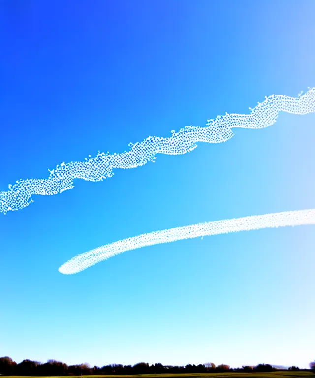 Prompt: thin cloud trails in cursive on clear blue sky