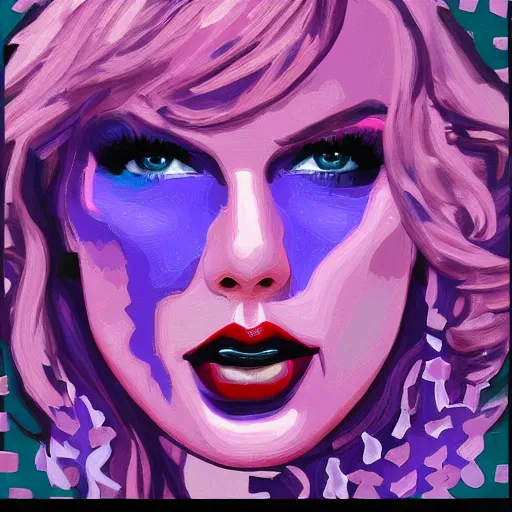 Prompt: taylor swift made of purple paint