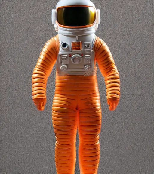 Prompt: accurate detailed pvc inflated orange colored astronaut god, full body, futuristic, concept art, character only, detailed art, adidas streetwear, figurine!!!, studio lighting, grey background, no shadow, trending on artstation, 4 k, sharp, highly - detailed, focus on face!!!