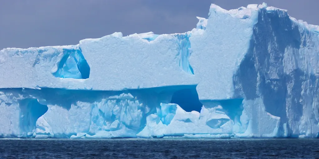 Image similar to translucent towering iceberg surrounded with birds