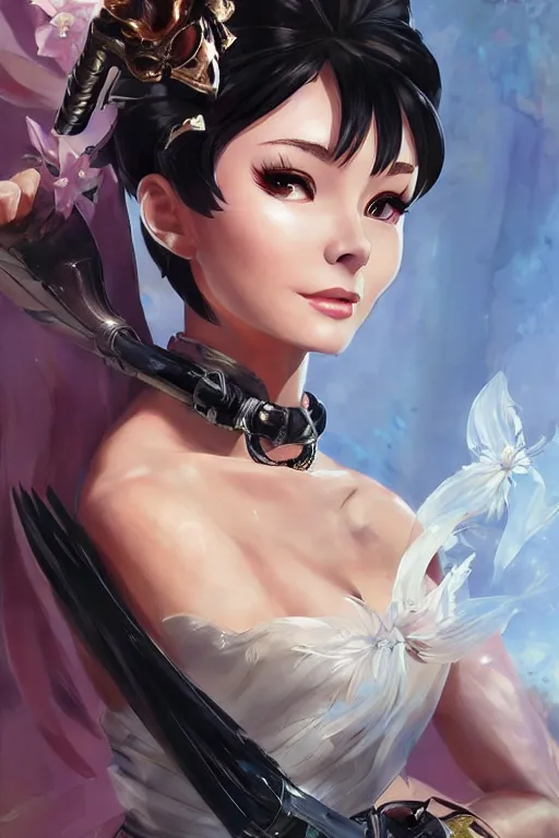 Image similar to Audrey Hepburn in a blade and soul spinoff artbook rendered by the artist Taran Fiddler, Joe Madureira,Nadezhda Tikhomirova, Jiyun Chae, Lê Long, trending on Artstation by Hyung tae Kim, artbook, Stanley Artgerm Lau, WLOP, Rossdraws , James Gurney