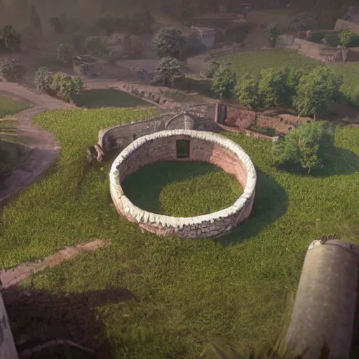 Prompt: a ring shaped wall protecting a peaceful farming based city, cinematic, raytracing, detailed, fantasy artwork, photorealistic, professional, award winning, well lit, movie worthy, beautiful