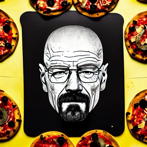 Image similar to a photo of a walter white face in a insect pizza, food photo, professional food photo, iphone, 4 k