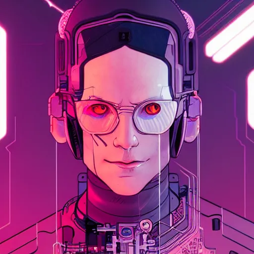 Prompt: a portrait of a cybernetic hacker, cyberpunk concept art by josan gonzales and moebius,