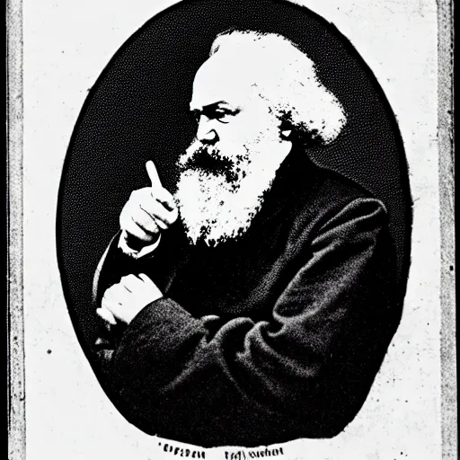 Image similar to Karl Marx pondering his orb, solar punk