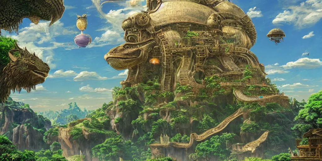 Prompt: #art #hyperreal #intricate dinotopia-botw-studio-ghibli, [32k hd]^10