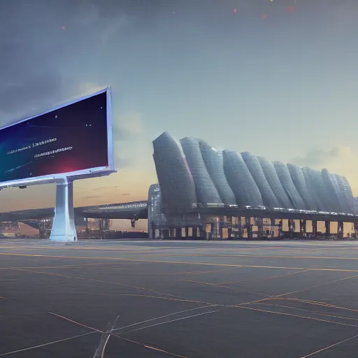 Image similar to Kazimierz Malewicz motherboard wall panel tile airport structure and digital billboard stars points cloud in the middle, unreal engine 5 lumen global illumination, keyshot, octane, artstation trending, ultra high detail, ultra realistic, cinematic, 8k, 16k, in style of zaha hadid, in plastic, dark, tilt shift,