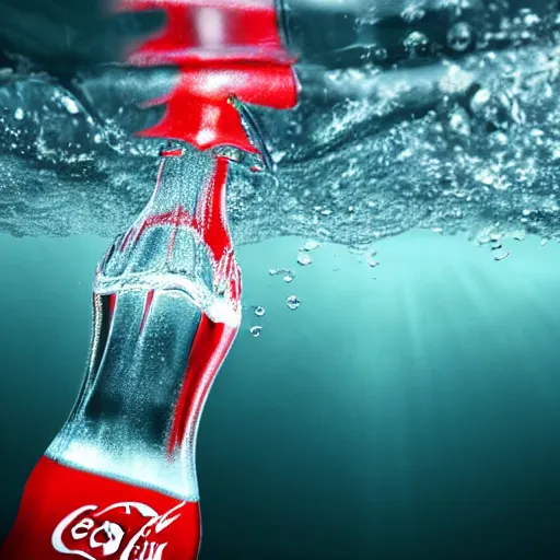 Prompt: Coca-Cola bottle underwater, cinematic, realistic