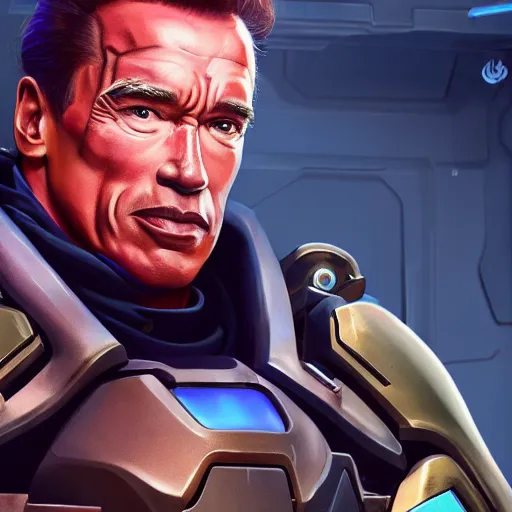 Image similar to a screenshot of arnold schwarzenegger as echo in overwatch, portrait, fantasy, beautiful face, vivid colors, elegant, concept art, sharp focus, digital art, hyper - realistic, 4 k, unreal engine, highly detailed, hd, dramatic lighting by brom, trending on artstation