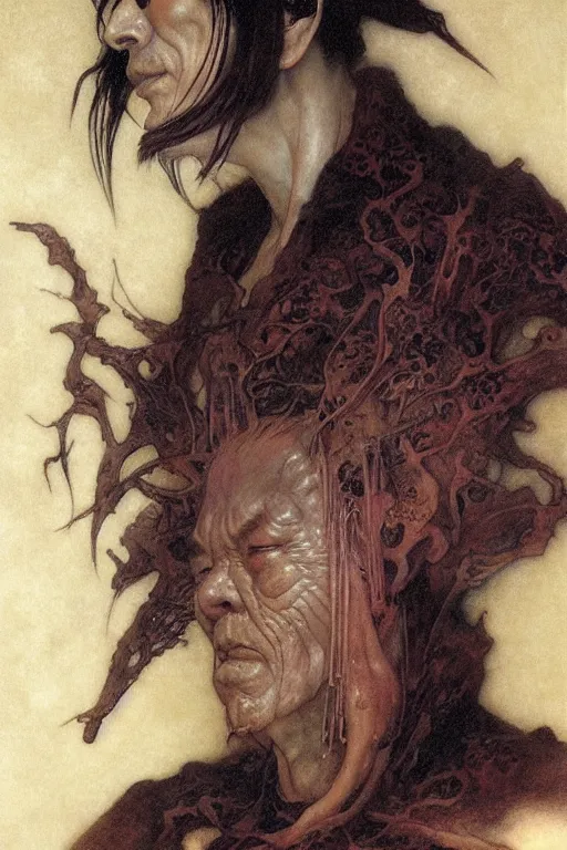 Image similar to a portrait of fu lu shou by wayne barlowe, gustav moreau, goward,  Gaston Bussiere and roberto ferri, santiago caruso, and austin osman spare, ((((occult art))))