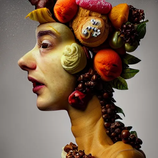 a head made out of pastries and cakes by giuseppe | Stable Diffusion