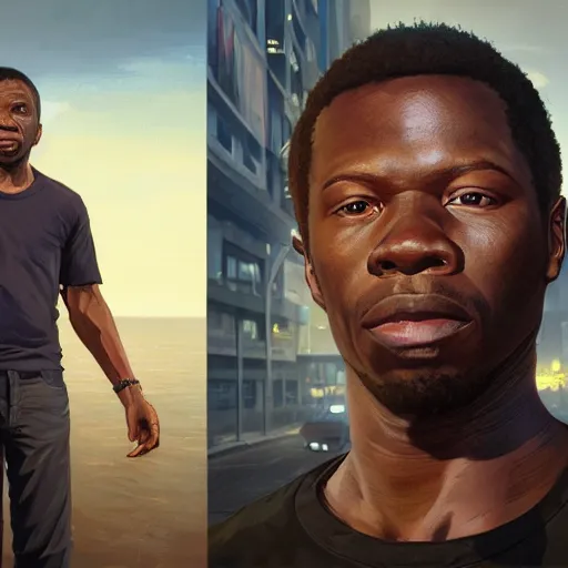 Image similar to highly detailed portrait, curtis jackson it's 5 0 cents, in gta v, stephen bliss, unreal engine, fantasy art by greg rutkowski, loish, rhads, ferdinand knab, makoto shinkai and lois van baarle, ilya kuvshinov, rossdraws, tom bagshaw, global illumination, radiant light, detailed and intricate environment