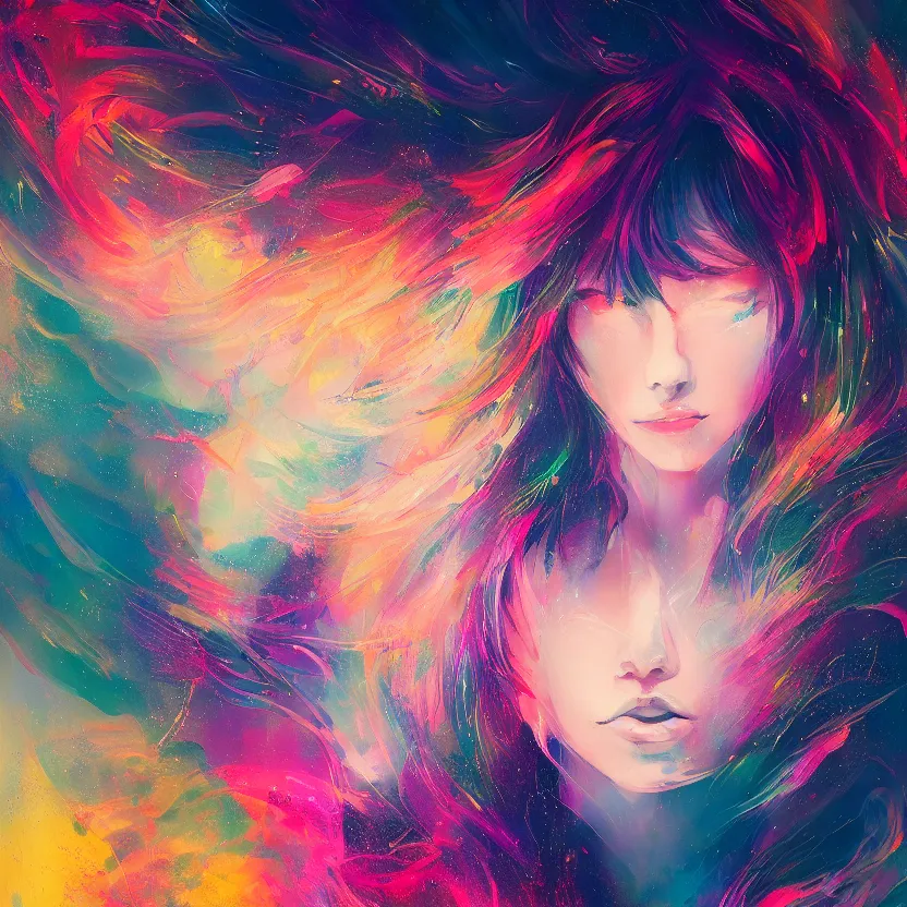 Image similar to # abstract painting of a # megical # girl, # mist # magic # spell, by yoshitaka amano and alena aenami