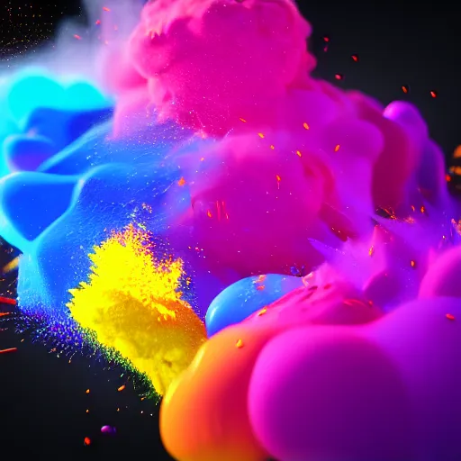 Prompt: color powder explosion on black background, octane render, artstation, vfx