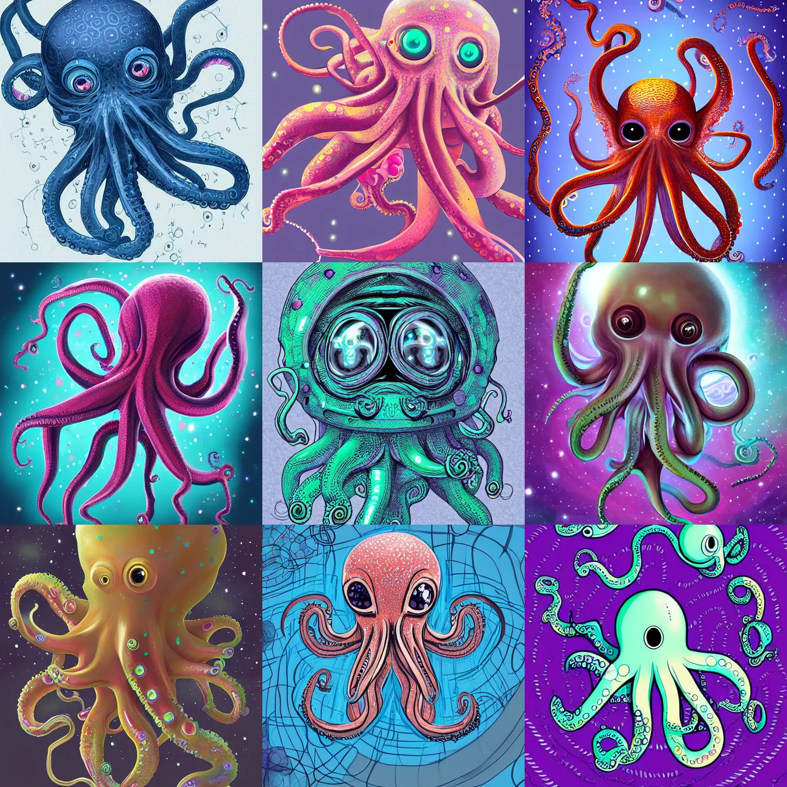 A Very Cute Galactic Baby Alien Octopus Digital Art Stable 