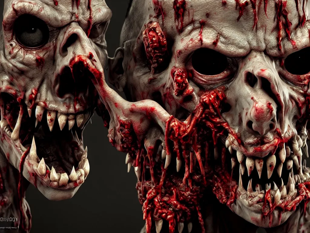 Image similar to zombie close up, grotesque, ugly, moody, 3 d, 3 d render, realistic, hdr, stan winston studios, dramatic lighting, cinematic lighting, studio quality, perfect image