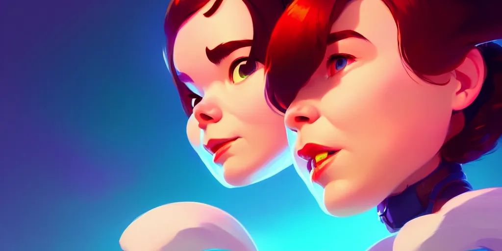 Prompt: low angle portrait of Bjork, tepainting concept Blizzard pixar maya engine on stylized background splash comics global illumination lighting artstation lois van baarle, ilya kuvshinov, rossdraws