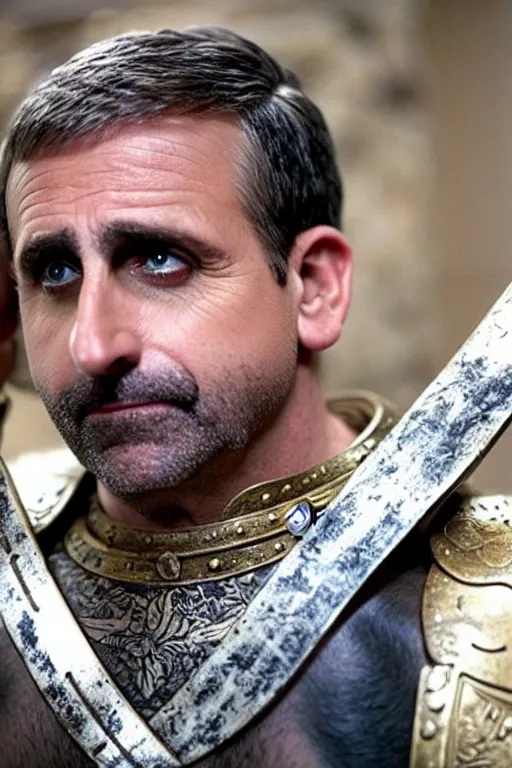 Prompt: Steve Carell as roman king