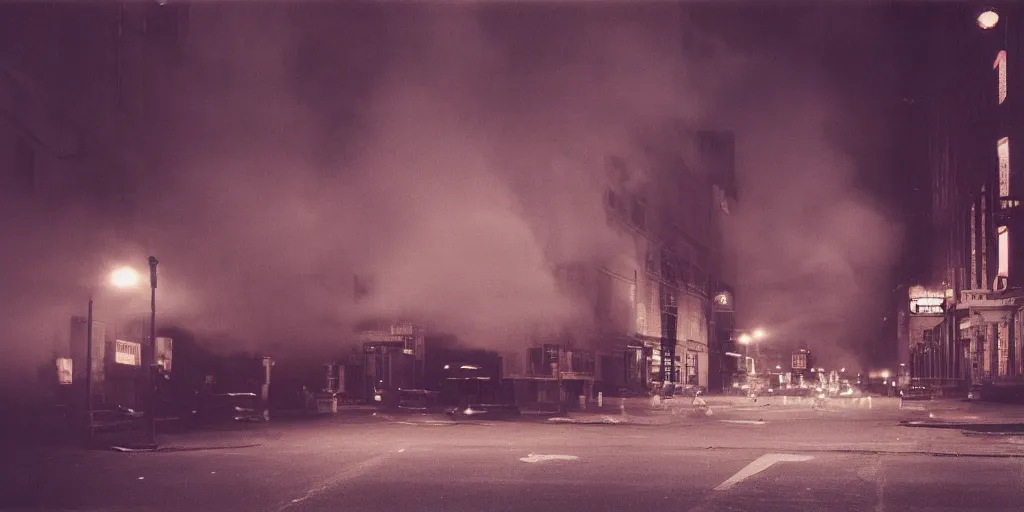 Image similar to a high resolution photo of a new york street at night surrounded with smoke and cars with bright headlights by joel meyerowitz, realistic photo, leica, magnum award winning photograph, 24 mm, f1.4 ,
