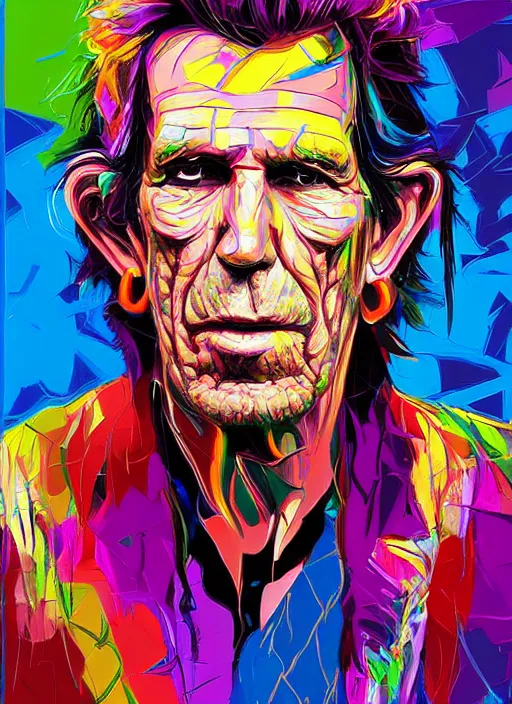 Prompt: portrait keith richards, vivid, intricate, highly detailed, smooth, digital illustration by francoise nielly