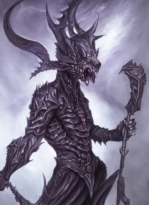 Image similar to a higly detailed airbrush full body shot portrait painting of a fantasy demonic character, fantasy portrait, pinterest, baldur's gate, dynamic lighting, ambient lighting, deviantart, dndbeyond, dnd character portrait